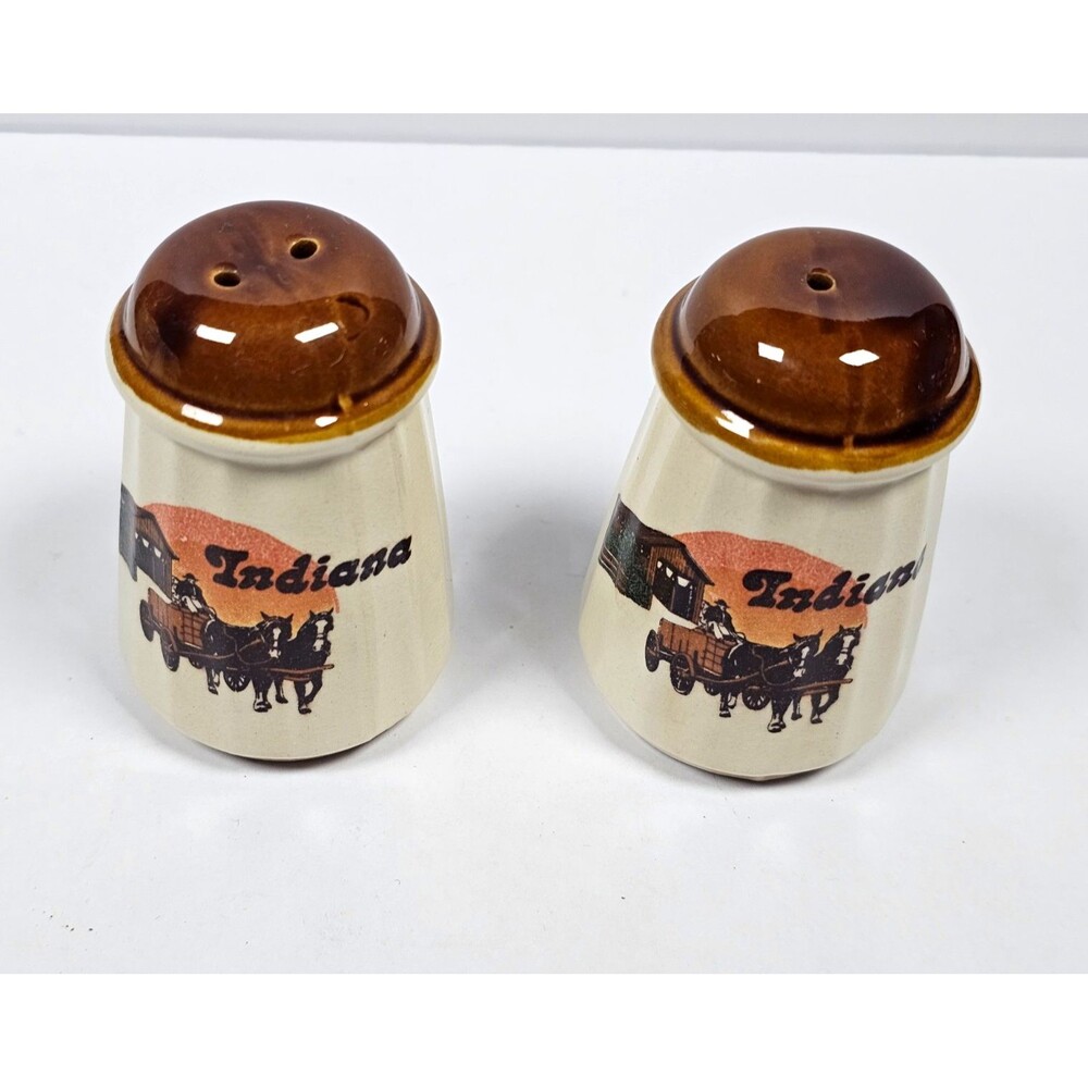 Ceramic Indians Salt & Pepper Shakers Set of 2 Beige/Brown Glossy 3 in